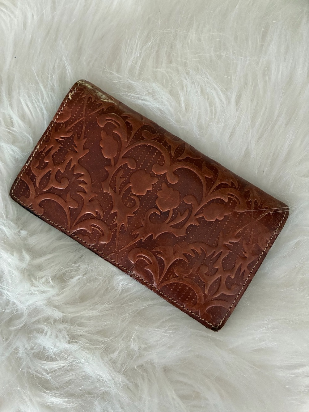 Patricia Nash Embossed Floral Leather Wallet in Chestnut Brown